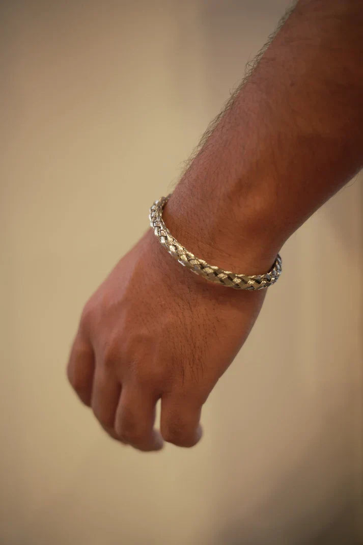 Basket Weave Braided Steel Hearts Bracelet